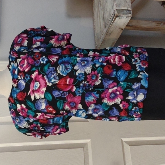 90's Vintage Blouse Short Sleeve Bold Floral Statement Secretary - Picture 5 of 7